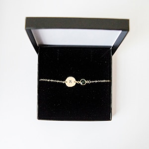 Gold Birthstone & Initial Bracelet, Gold plated Bracelet, Personalised Disc Bracelet, Initial Bracelet, Birthstone bracelet image 8