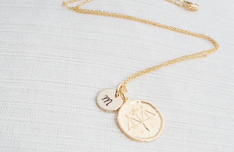 Personalised Gold Zodiac Necklace, Zodiac Jewelry, Initial Necklace, Constellation Necklace, Aquarius, Virgo, Pisces, Libra image 1