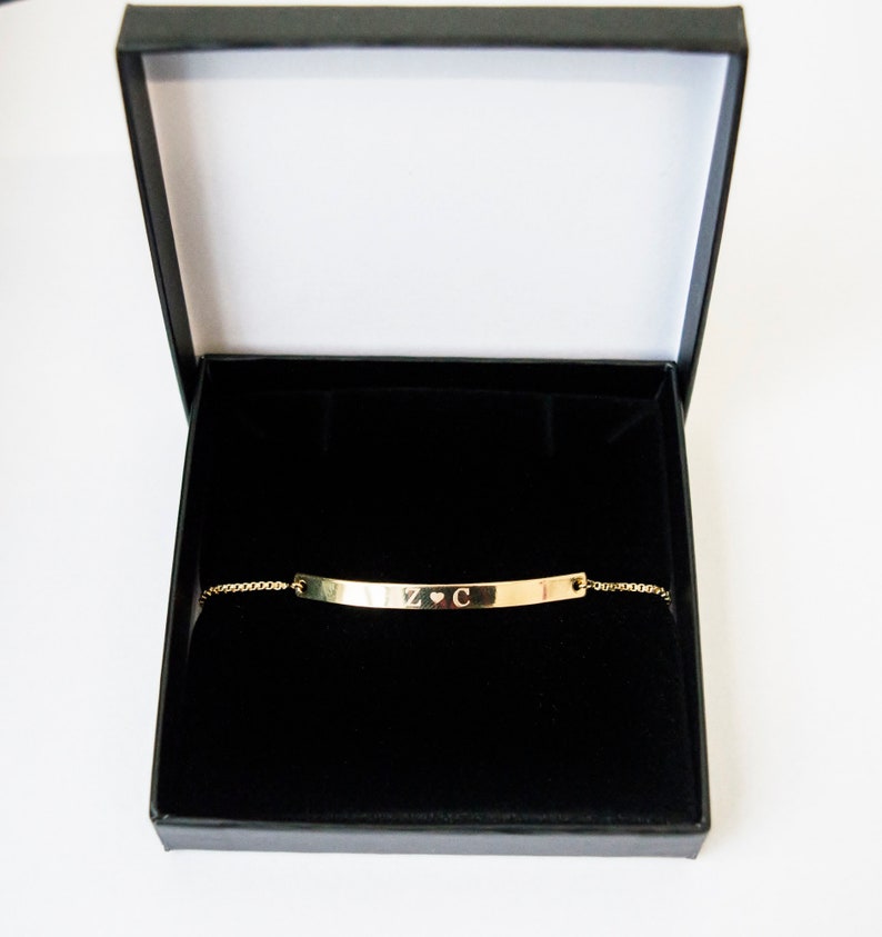 Name Bracelet, Silver, Gold or Rose gold plated, Date Bracelet, Engraved bar bracelet, personalized bracelet, couple bracelet image 9