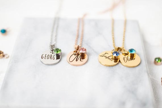 Name and Birthstone Necklace Disc Necklace Personalized Jewelry