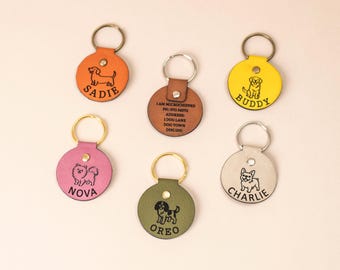 Personalised Leather Dog Tag, Custom Pet ID Tag, Engraved Dog Name Tag, Puppy Collar Charm