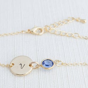 Gold Birthstone & Initial Bracelet, Gold plated Bracelet, Personalised Disc Bracelet, Initial Bracelet, Birthstone bracelet image 4