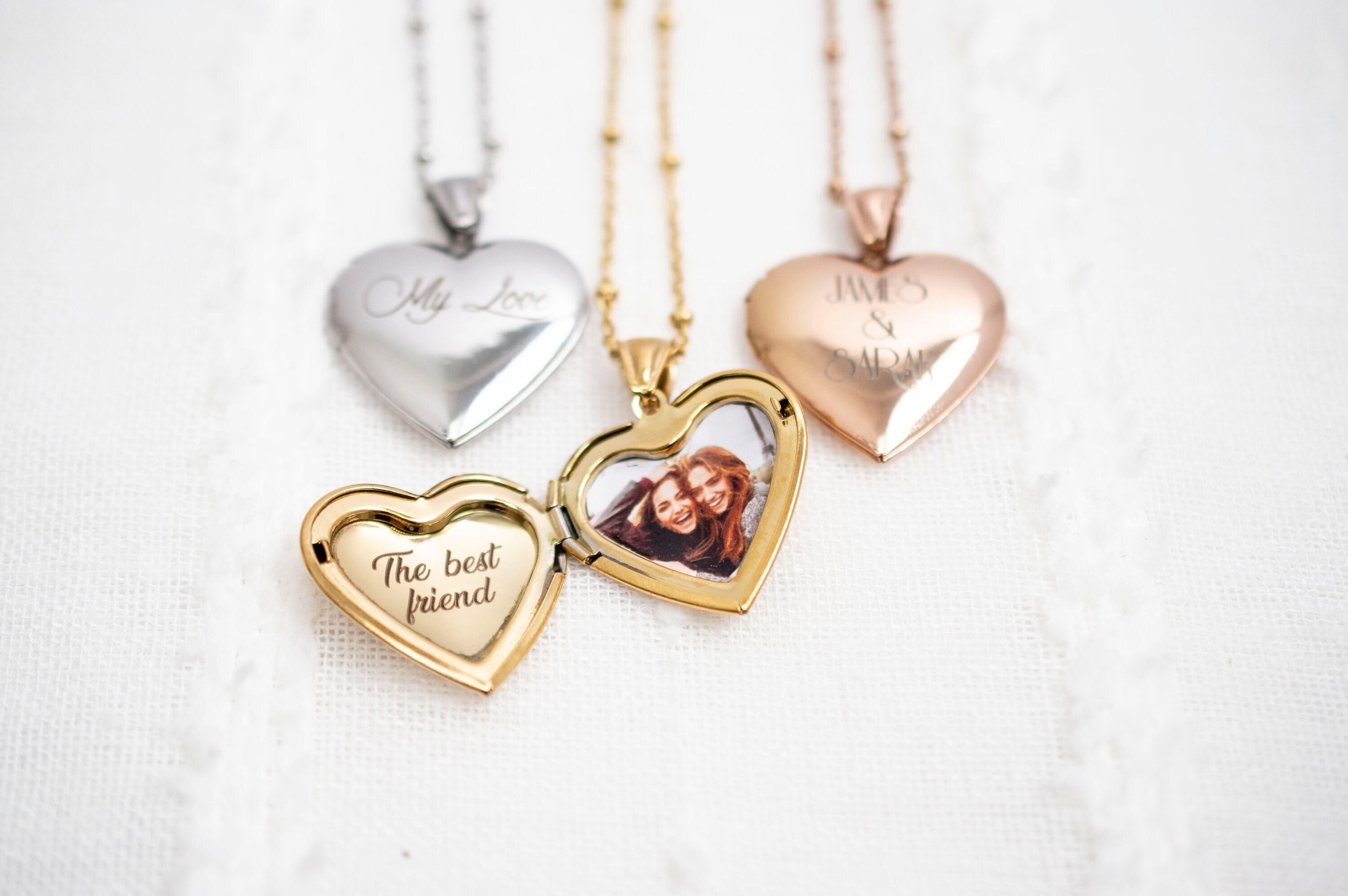 Heart locket necklace with photo and engraving , Stainless Steel locket