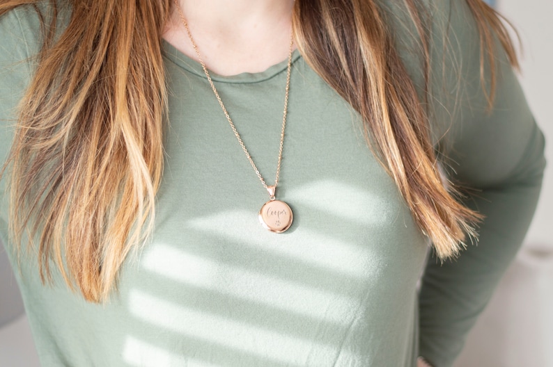 Locket necklace with photo and engraving , Stainless Steel locket necklace, Engraved Locket, gift for her, memorial gift image 3