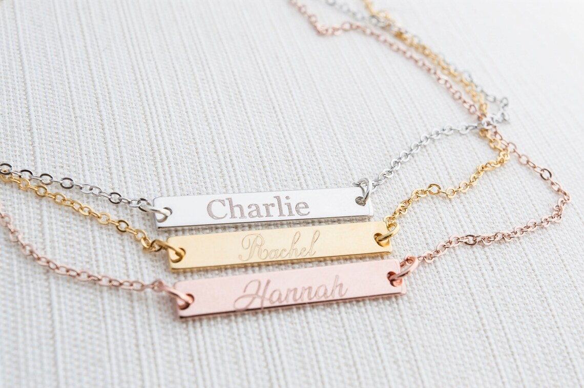 Name Necklace Bar Necklace Engraved bar necklace Etsy