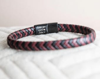 Personalised Men’s Hidden Message Bracelet, waterproof vegan leather and stainless steel gift for him
