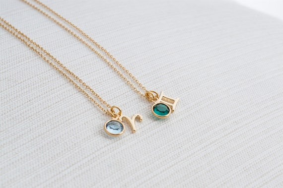 Zodiac Birthstone Necklace Gold Zodiac Necklace Birthstone