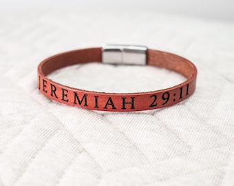 Personalised Bible Verse Leather Bracelet with Custom Scripture Engraving