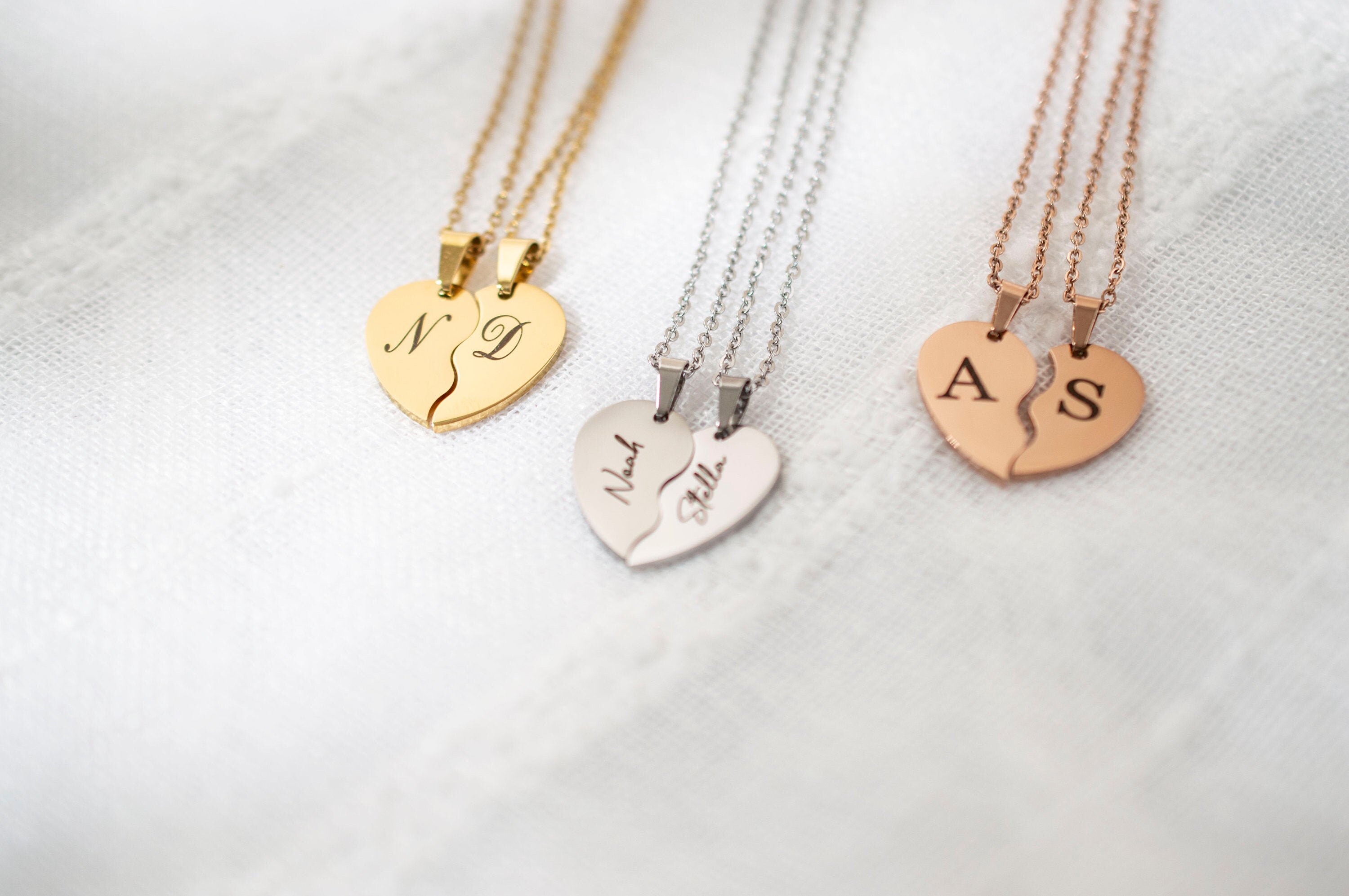 Matching pair of couple necklace broken heart necklace stainless steel available in rose gold gold and silver