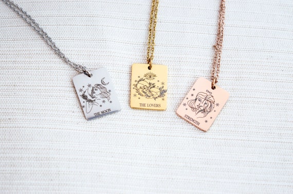 Tarot Card Necklace Tarot Card Jewelry Mystic Jewelry Rose Gold Gold and Silver Stainless Steel Celestial Birthday Gift Gift for Her Etsy