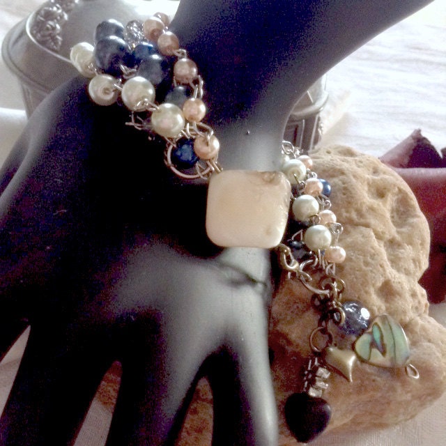 Multi Strand Glass Pearl and Charm Bracelet Crystal Pearl - Etsy