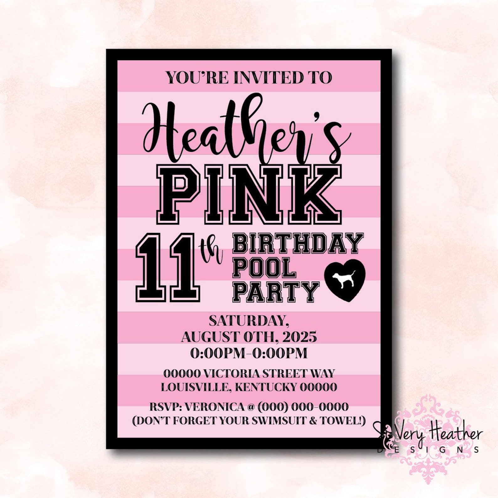PINK Victoria's Secret Birthday Party Invitation Digital File OR Printed Etsy