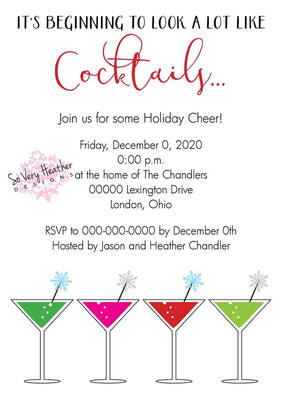 Holiday Cocktail Invitation | It's Beginning to Look a Lot Like Cocktails - Digital File OR Printed