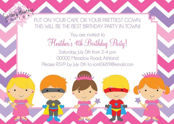 Princesses & Superheroes Birthday Party Invitation - Digital File OR Printed
