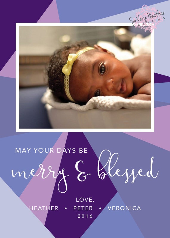 Merry & Blessed Photo Christmas Cards - Digital File OR Printed