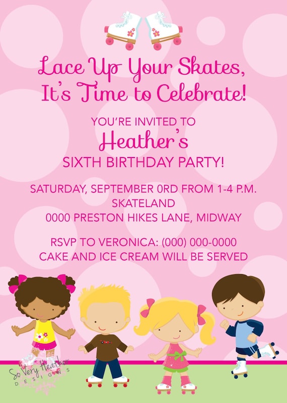 Roller Skating Birthday Party Invitation - Digital File OR Printed