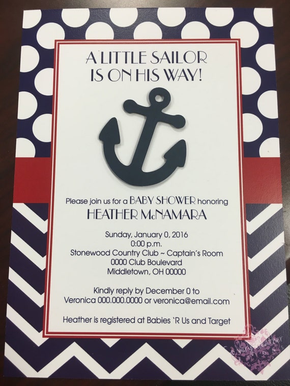 Little Sailor Printed Baby Shower Invitations with Die Cut Anchor