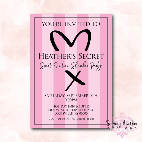 PINK Secret Birthday Party Invitation - Digital File OR Printed