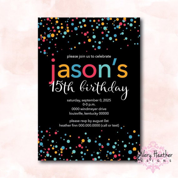 Colorful Confetti Birthday Party Invitation - Digital File OR Printed