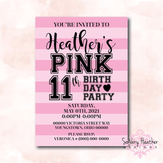 PINK Victoria's Secret Birthday Party Invitation - Digital File OR Printed