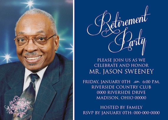 Blue and White Retirement Party, Wedding Anniversary, Adult Birthday Party Invitation - Digital File OR Printed