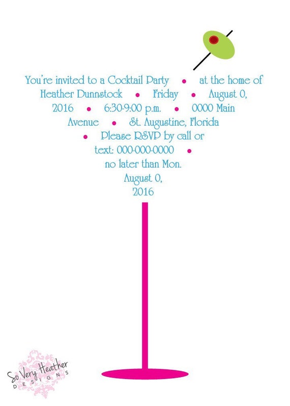 Martini Cocktail Invitation - Digital File OR Printed