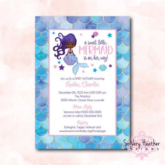 Mermaid Baby Shower/Sprinkle Invitation - Digital File OR Printed