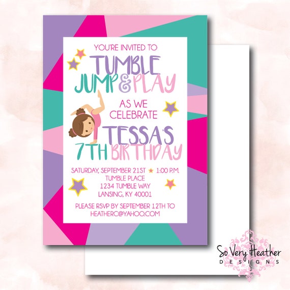 Tumble, Jump and Play Birthday Party Invitation and Thank You Cards - Digital File OR Printed