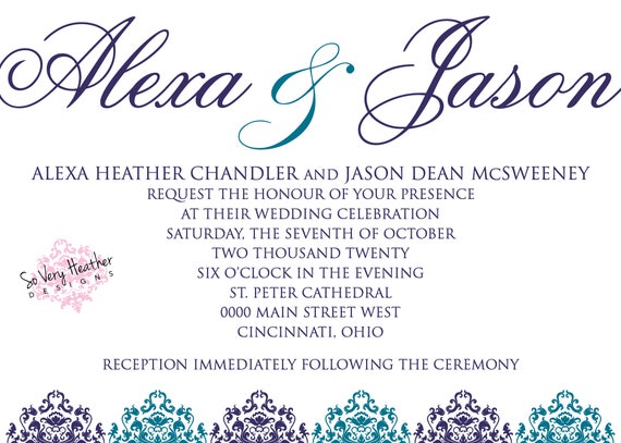 Purple and Teal Wedding Invitation, 25th Wedding Anniversary, Vow Renewal Invitation - Digital File OR Printed