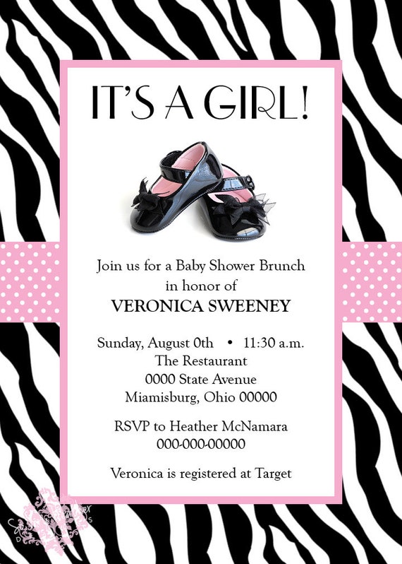 Patent Leather Shoes Girl Baby Shower Invitation - Digital File OR Printed