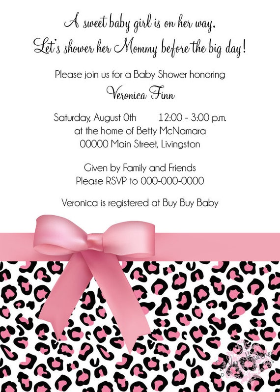 Pink Cheetah Baby Shower Invitation, Birth Announcement, First Birthday Party Invitation Digital File OR Printed