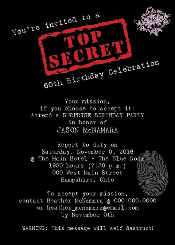 Top Secret Surprise Party - Digital File OR Printed