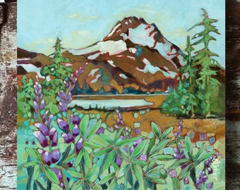 Nature Mountain and floral art Print with Oregon's Mt. Jefferson and wildflowers great gift for anyone who loves the Pacific North West