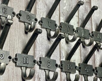 Cast iron number/letter hooks .Locker hooks, antique, vintage A-Z  0-20 NUMBERS AND LETTERS