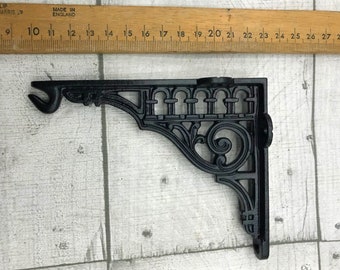 Cast Iron ROMAN HOOK Shelf Brackets 5"x6"- Black Finish - Antique, Vintage , ironmongery