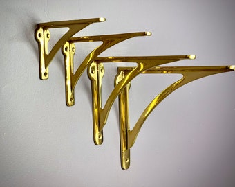 Shelf Brackets Made with solid Brass - Ironbridge style-4 sizes- Handmade polished Brass bracket - complete with cotton bag and Brass Screws