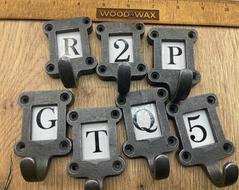 Cast iron number/letter hooks .Locker hooks, antique, vintage A-Z  0-10 NUMBERS AND LETTERS 2099