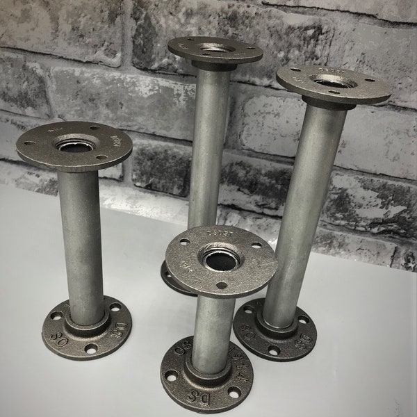 SET of 4 furniture Legs 3/4" malleable pipe , grey natural iron finish, steam punk , range of heights from 10cm-100cm