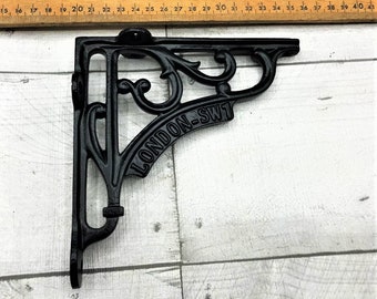 CAST iron LONDON SW1 shelf bracket 6"x6" antique iron Black finish - ideal for 6.5"-8" shelves  antique vintage ironmongery