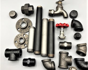 Malleable iron pipe fittings and pipe, steam punk, pipe legs, pipe furniture , retro, industrial