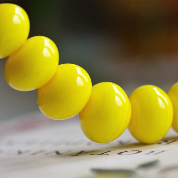 Lampwork hollow glass bead set, 6 yellow hollow lampwork beads in summer sun warm opaque yellow Easter jewelry necklace pendant artisan sra