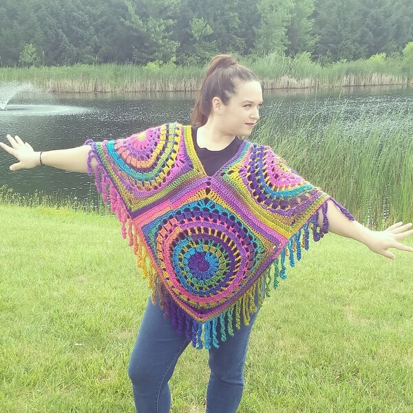 Rainbow Poncho Etsy