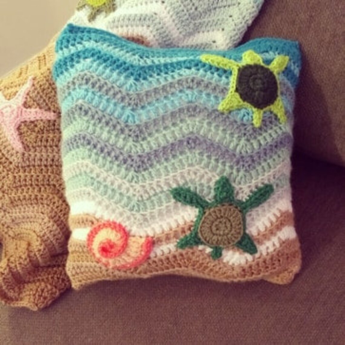 Crochet Sea Turtle Throw Pillow Etsy