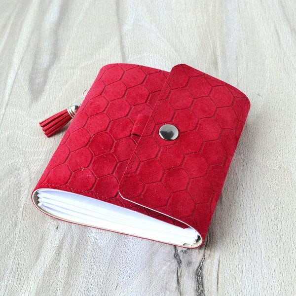 Small notebook, Leather notebook, Red leather journal, Pocket notebook, Password book, Suede notebook