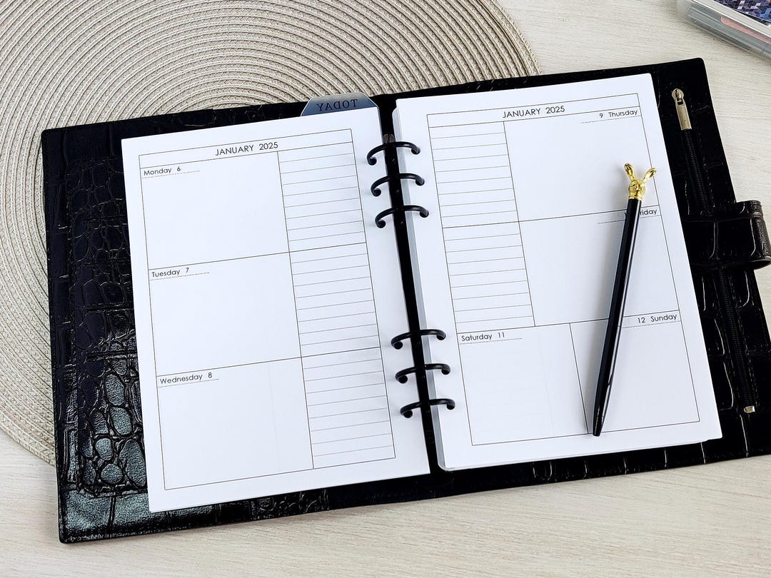 A5 Ring Planner 2025 2026 Inserts Printed, Filofax Inserts Dated,