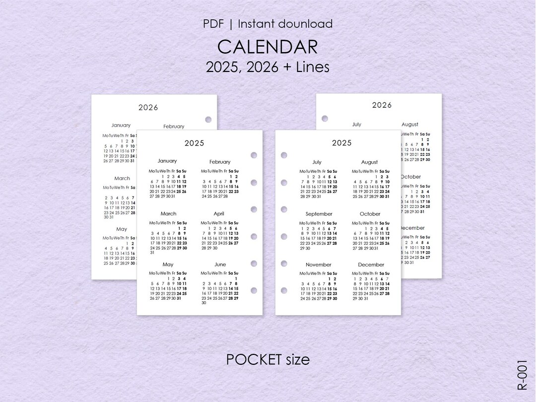Printable Calendar 2025 2026 Pocket Size A7, Printable Planner Pages