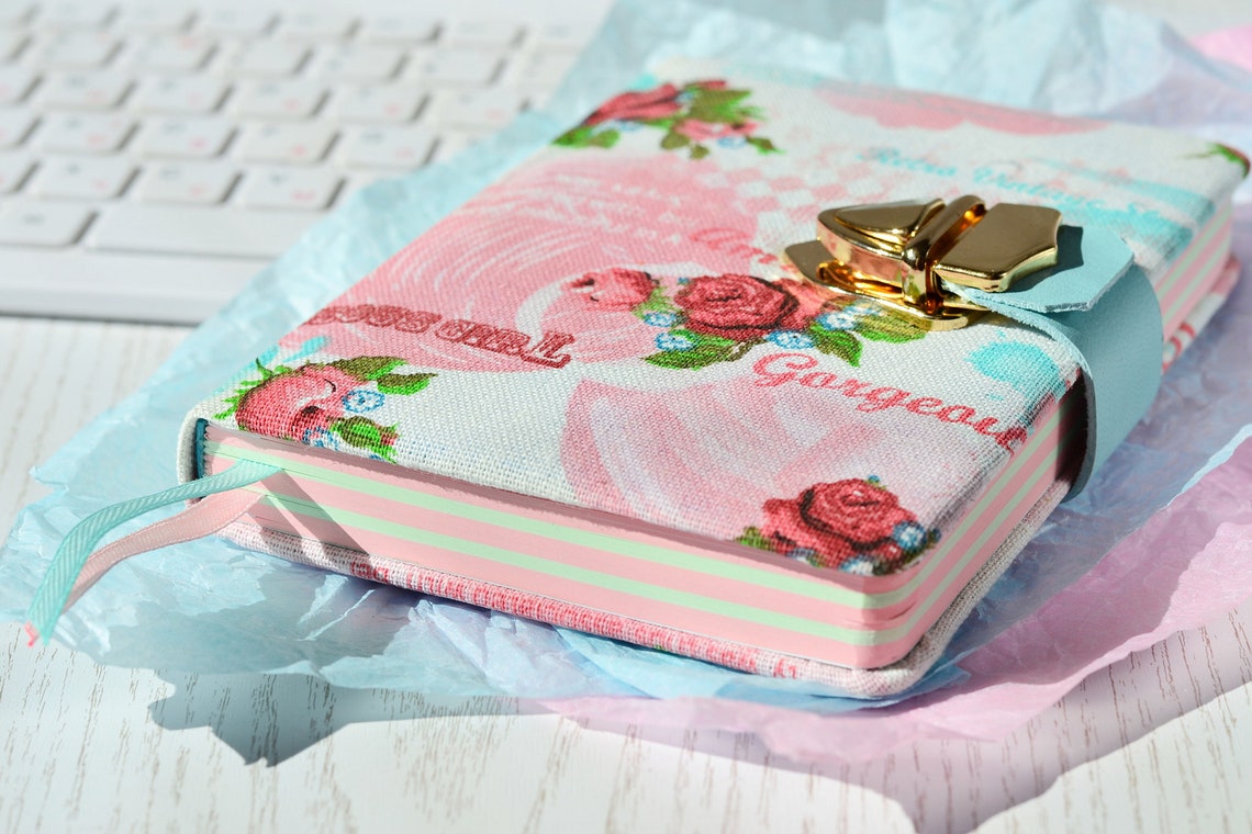Locked notebook A6 Girl's diary with lock Pink hardcover Etsy