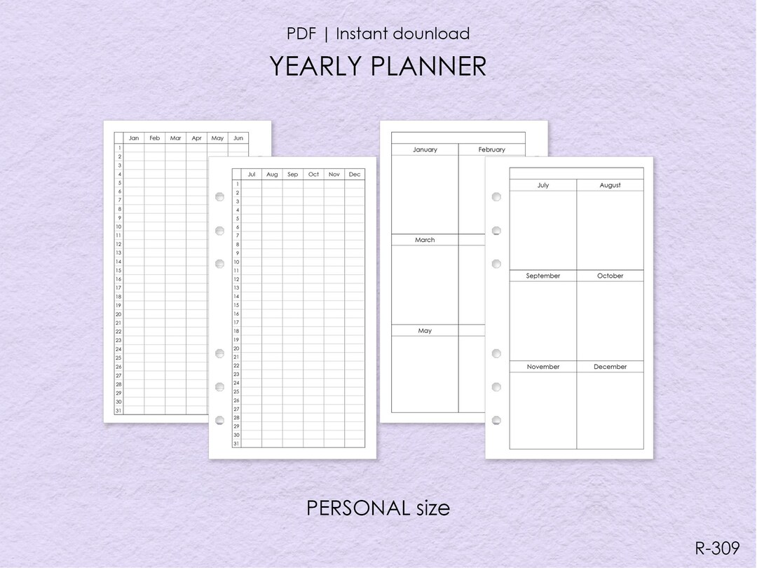Year at a Glance Pages Personal Size, Future Log, Printable Inserts for ...