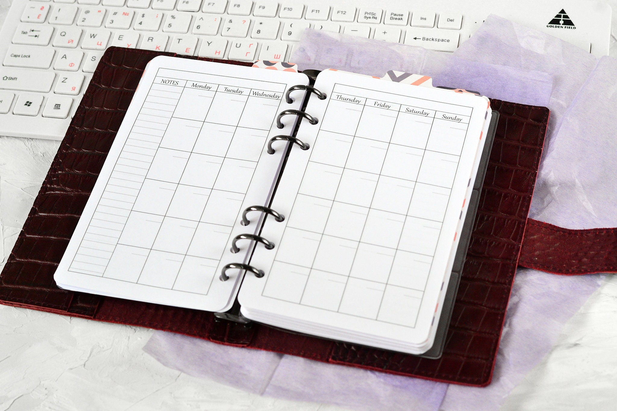 Leather ring planner Personal size Refillable agenda Undated Etsy