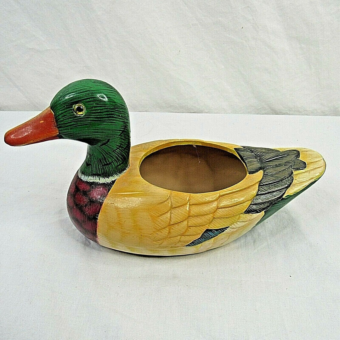 Vintage Mallard Duck Planter Figurine Glass Eyes Ceramic Etsy